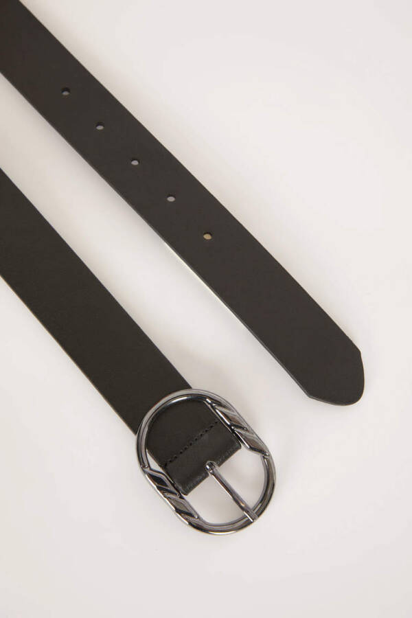 Women's Oval Buckle Faux Leather Classic Belt Black - 2