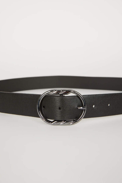 Women's Oval Buckle Faux Leather Classic Belt Black - 3