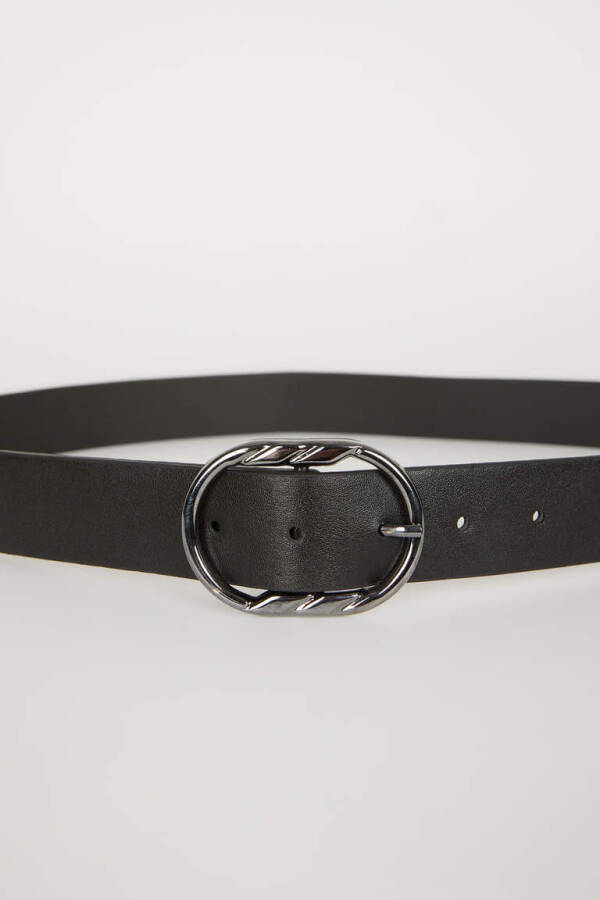 Women's Oval Buckle Faux Leather Classic Belt Black - 3