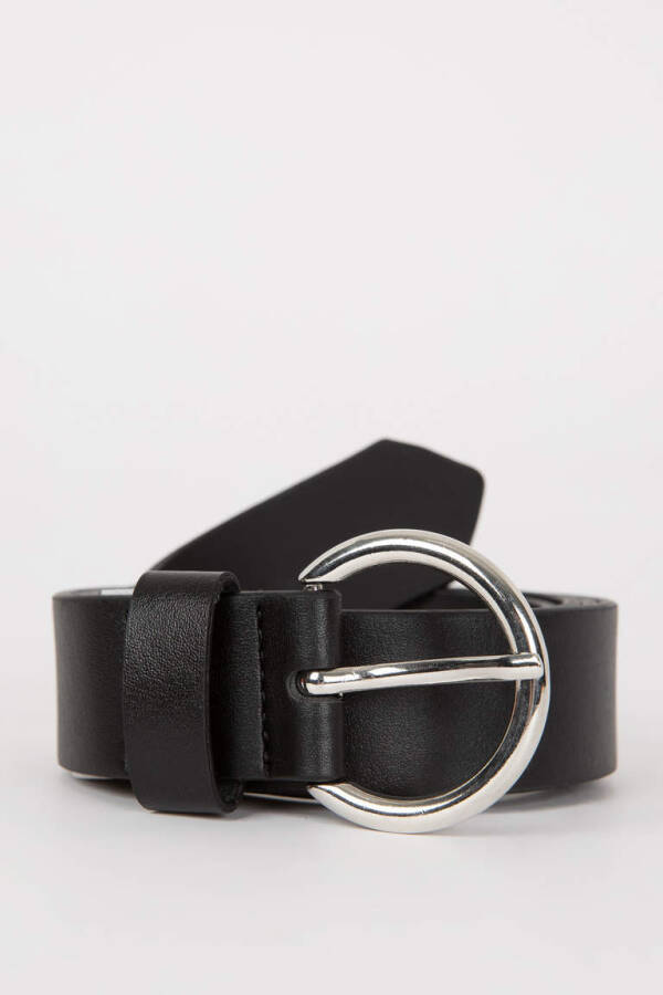 Women's Oval Buckle Faux Leather Classic Belt Black - 1