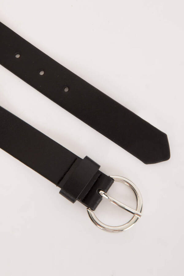 Women's Oval Buckle Faux Leather Classic Belt Black - 2