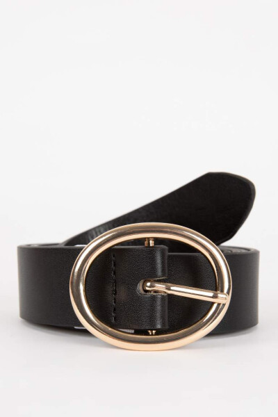 Women's Oval Buckle Faux Leather Classic Belt Black 