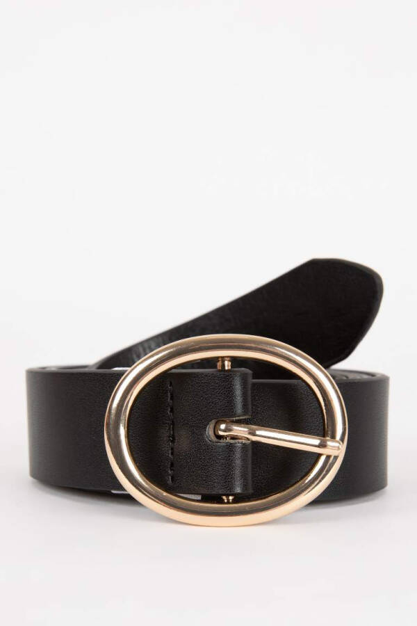 Women's Oval Buckle Faux Leather Classic Belt Black - 1