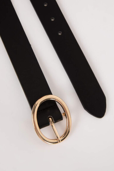 Women's Oval Buckle Faux Leather Classic Belt Black - DEFACTO (1)