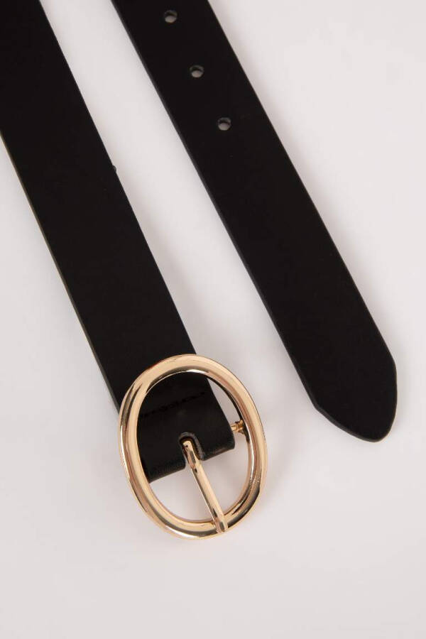 Women's Oval Buckle Faux Leather Classic Belt Black - 2