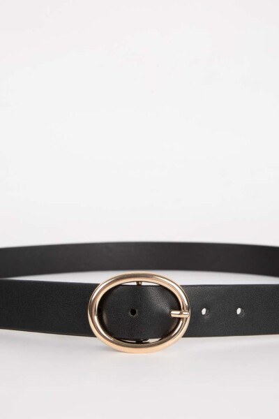 Women's Oval Buckle Faux Leather Classic Belt Black - 3