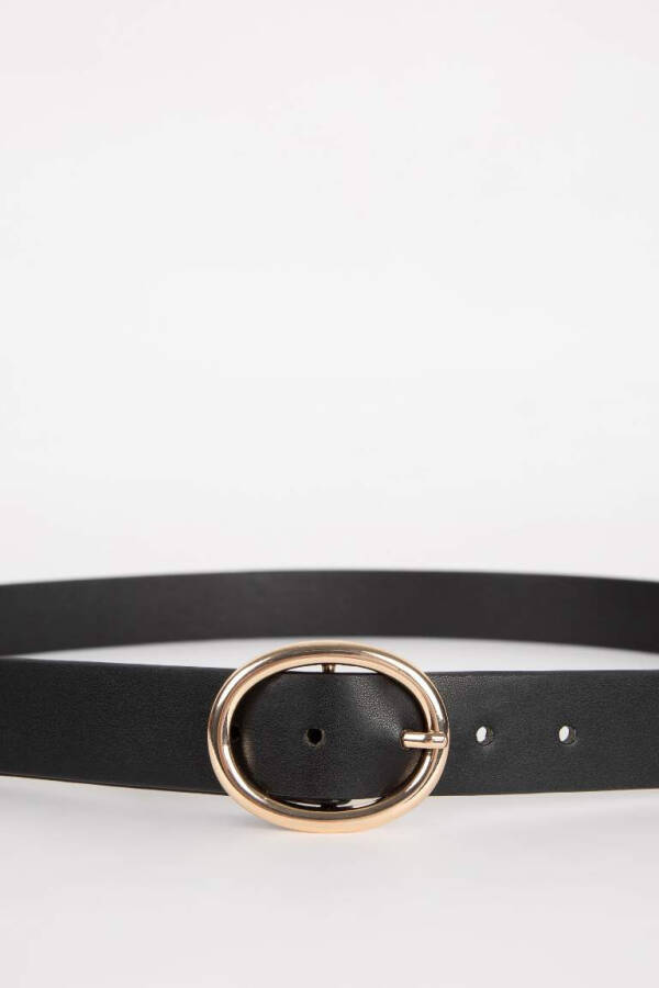 Women's Oval Buckle Faux Leather Classic Belt Black - 3