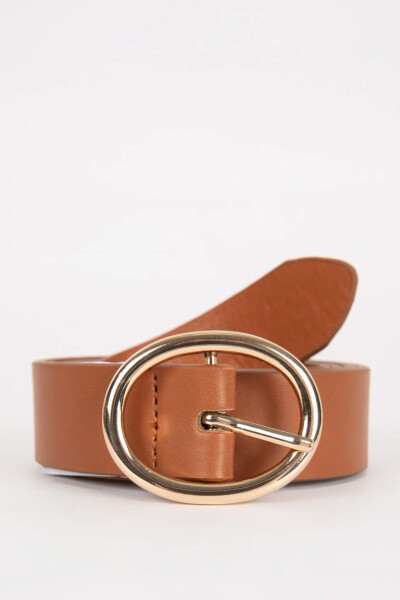 Women's Oval Buckle Faux Leather Classic Belt Brown - 1