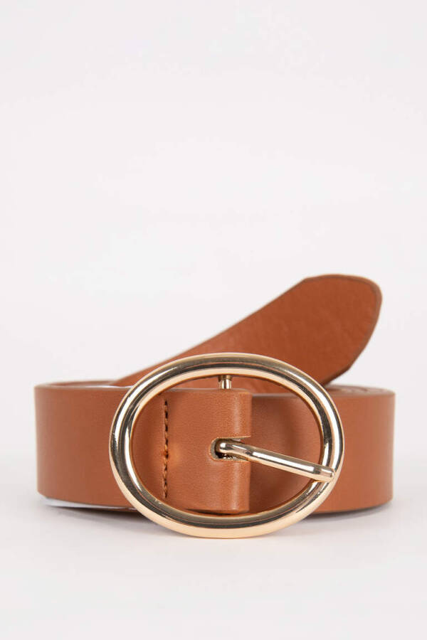 Women's Oval Buckle Faux Leather Classic Belt Brown - 1