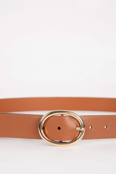 Women's Oval Buckle Faux Leather Classic Belt Brown - 3