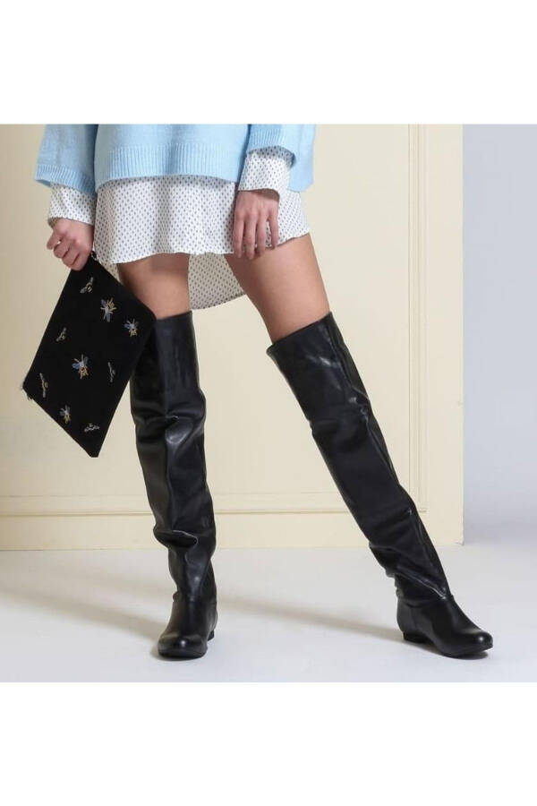 Women's over-the-knee boots in black, large sizes 41-44. - 2