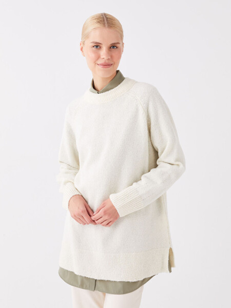 Women's Oversize Crew Neck Long Sleeve Tricot Sweater - 9