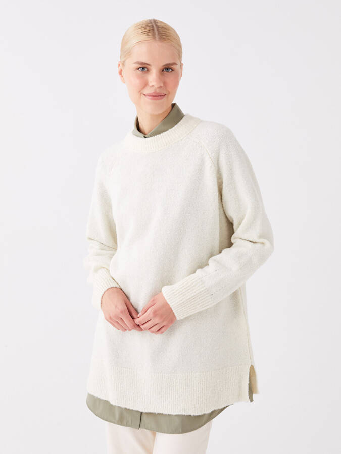 Women's Oversize Crew Neck Long Sleeve Tricot Sweater - 16