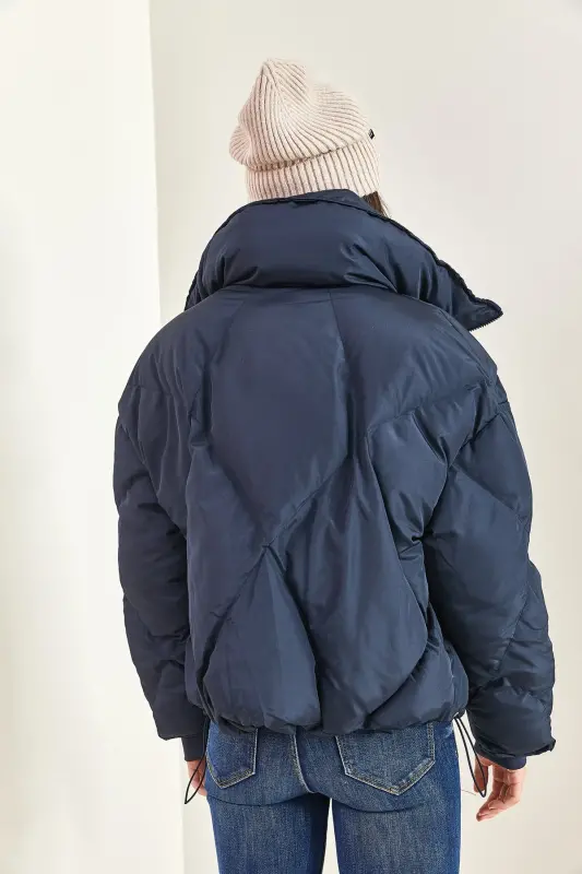Women's Oversize Padded Jacket-Navy Blue - 2