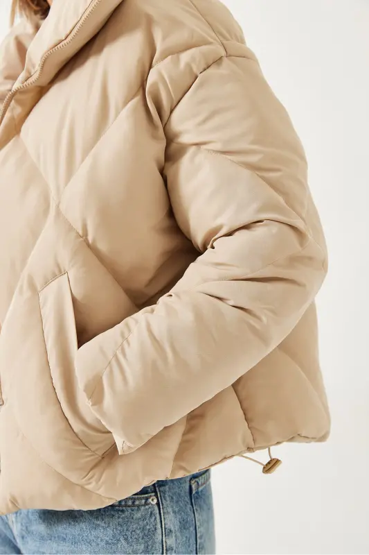 Women's Oversize Puffer Jacket-Beige - 3