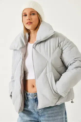 Women's Oversize Puffer Jacket-Gray - 3