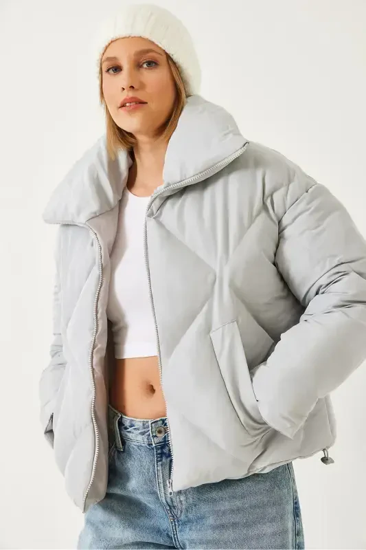 Women's Oversize Puffer Jacket-Gray - 3
