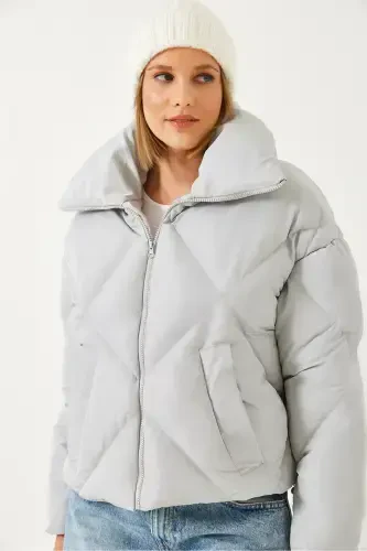 Women's Oversize Puffer Jacket-Gray - 7
