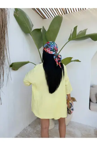 Women's Oversize Shirt Shorts Set-Yellow - 6