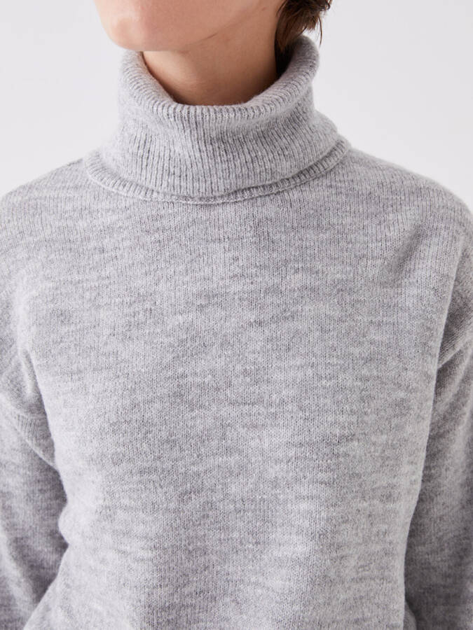 Women's Oversized Fisherman Neck Plain Long Sleeve Knit Sweater - 20