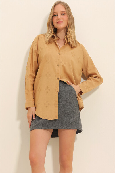 Women's Oversized Linen Shirt with Biscuit Pattern ALC-X11288 