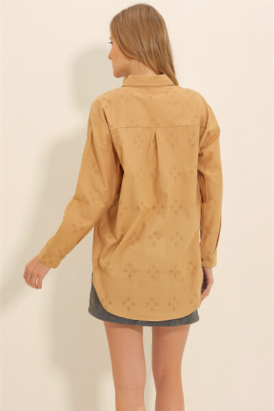 Women's Oversized Linen Shirt with Biscuit Pattern ALC-X11288 - 5