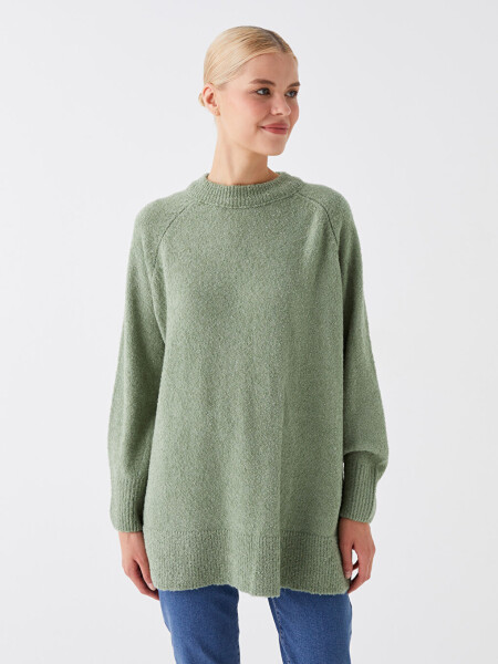 Women's Oversized Long Sleeve Ribbed Knit Sweater with Crew Neck - 8