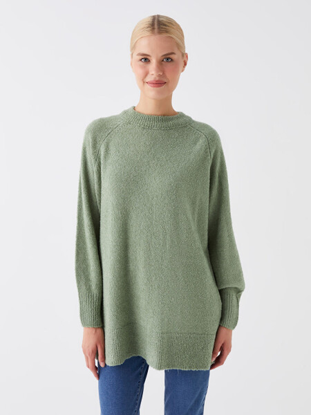 Women's Oversized Long Sleeve Ribbed Knit Sweater with Crew Neck - 9