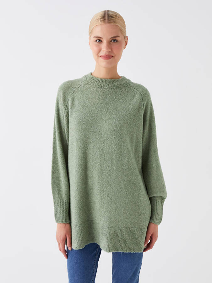 Women's Oversized Long Sleeve Ribbed Knit Sweater with Crew Neck - 9