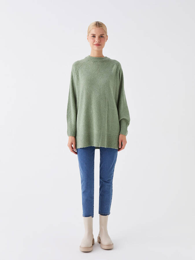 Women's Oversized Long Sleeve Ribbed Knit Sweater with Crew Neck - 10