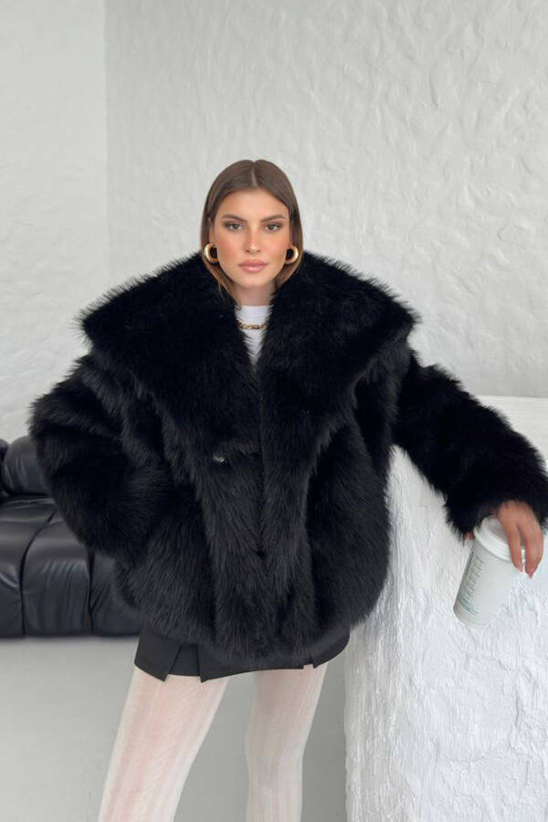 Women's Oversized Snap-Button Imported Fur Coat NBG037 - 3