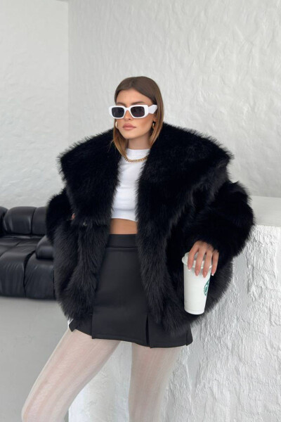 Women's Oversized Snap-Button Imported Fur Coat NBG037 - 4