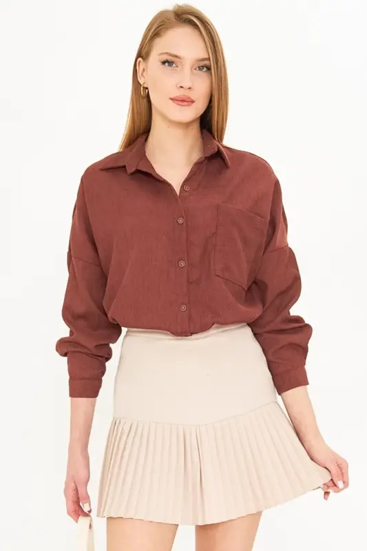 Women's Oversized Velvet Knitted Coffee Pocket Blouse - ARMONIKA