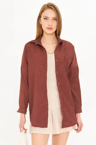 Women's Oversized Velvet Knitted Coffee Pocket Blouse - ARMONIKA (1)