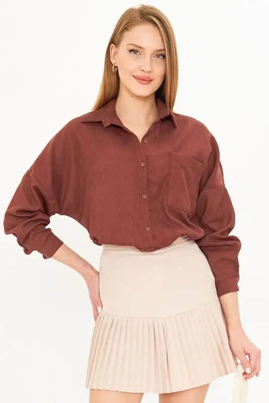Women's Oversized Velvet Knitted Coffee Pocket Blouse - 3