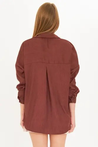 Women's Oversized Velvet Knitted Coffee Pocket Blouse - 5