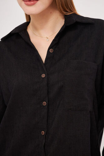 Women's Oversized Velvet Thin Corduroy Top with Black Pocket - 3