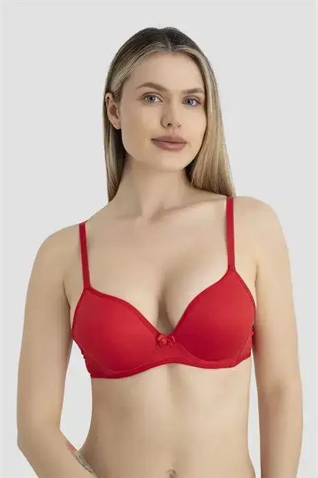 Women's Padded Push-up Underwire Bra 3-Piece Set Black White Red - 1