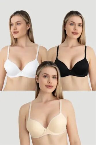 Women's Padded Push-up Underwire Minimizer Bra 3-pack White Black Nude - 14