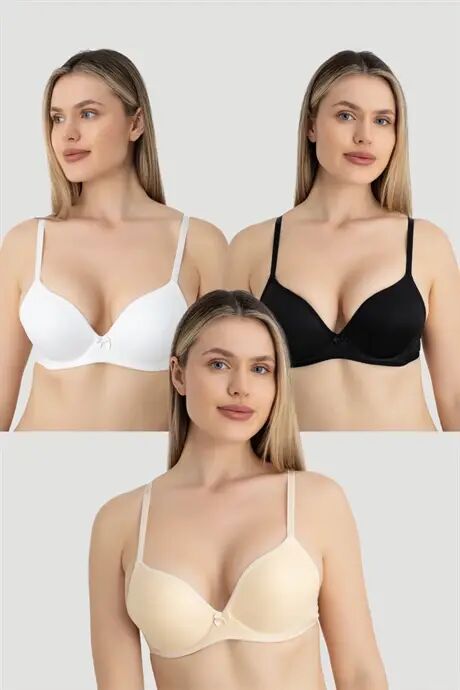 Women's Padded Push-up Underwire Minimizer Bra 3-pack White Black Nude - 14