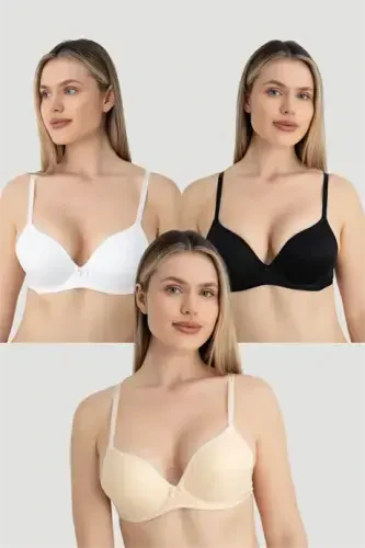 Women's Padded Push-up Underwire Minimizer Bra 3-pack White Black Nude - 7