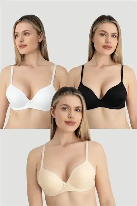 Women's Padded Push-up Underwire Minimizer Bra 3-pack White Black Nude - 7