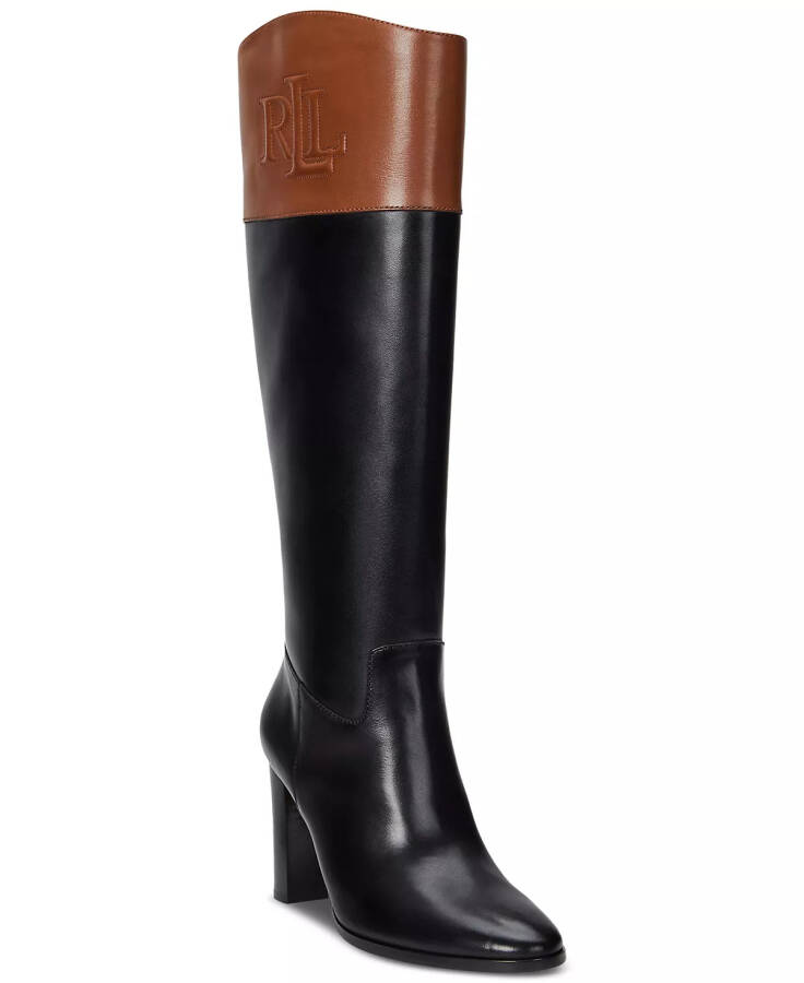 Women's Page II Tall Boots Black, Deep Saddle Tan - 1