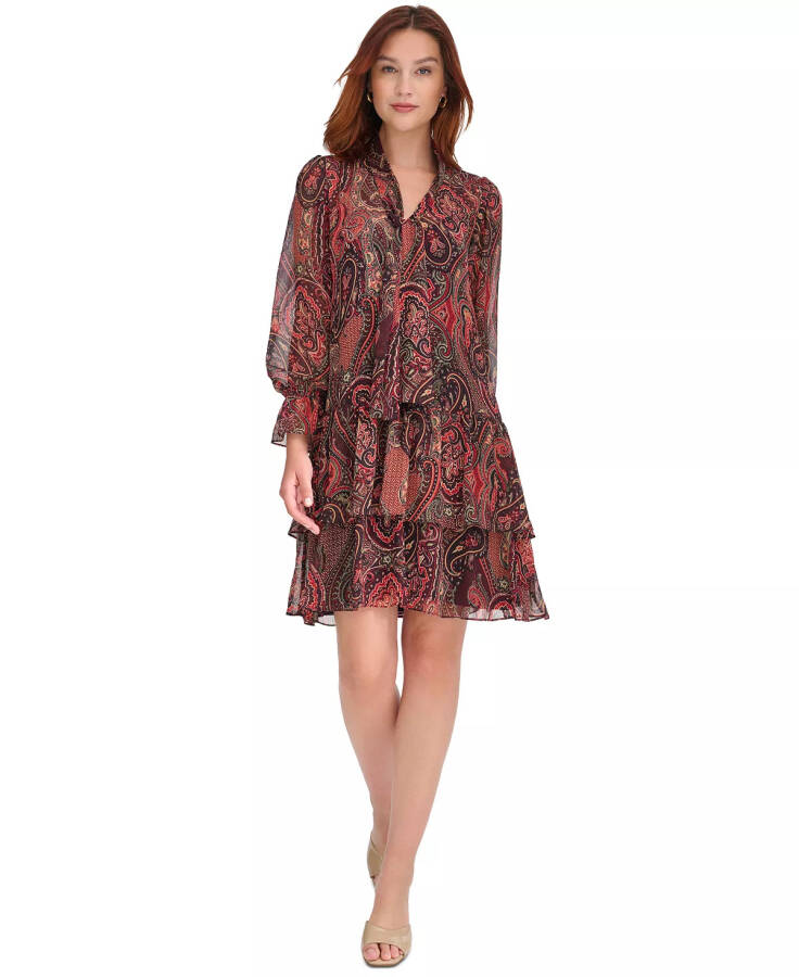 Women's Paisley Tie-Neck Tiered Dress - 1