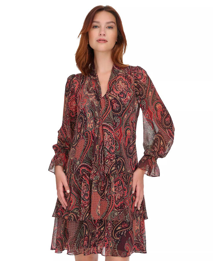 Women's Paisley Tie-Neck Tiered Dress - 4