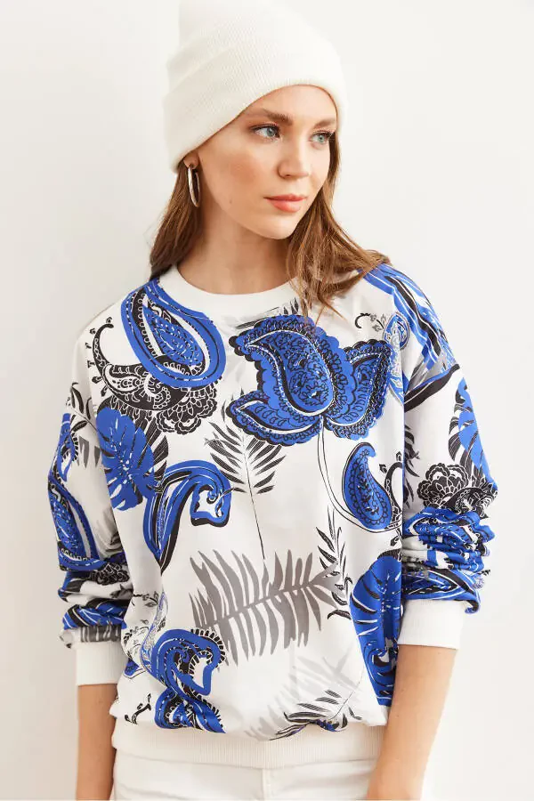 Women's Palm Saks Blue Basic Soft Textured Relaxed Sweatshirt SWT-19000457 - 2