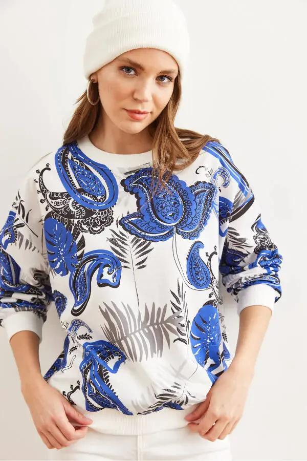 Women's Palm Saks Blue Basic Soft Textured Relaxed Sweatshirt SWT-19000457 - 3