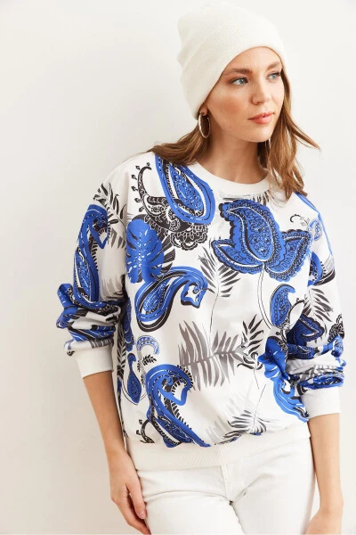 Women's Palm Saks Blue Basic Soft Textured Relaxed Sweatshirt SWT-19000457 - 4