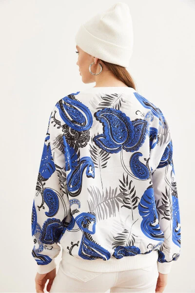 Women's Palm Saks Blue Basic Soft Textured Relaxed Sweatshirt SWT-19000457 - 5