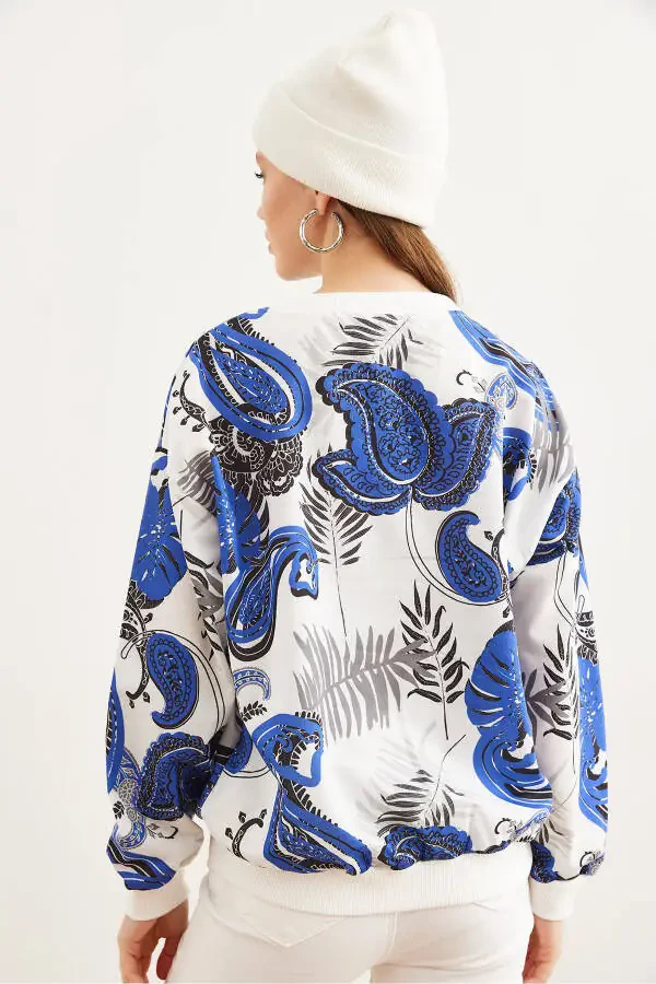 Women's Palm Saks Blue Basic Soft Textured Relaxed Sweatshirt SWT-19000457 - 5